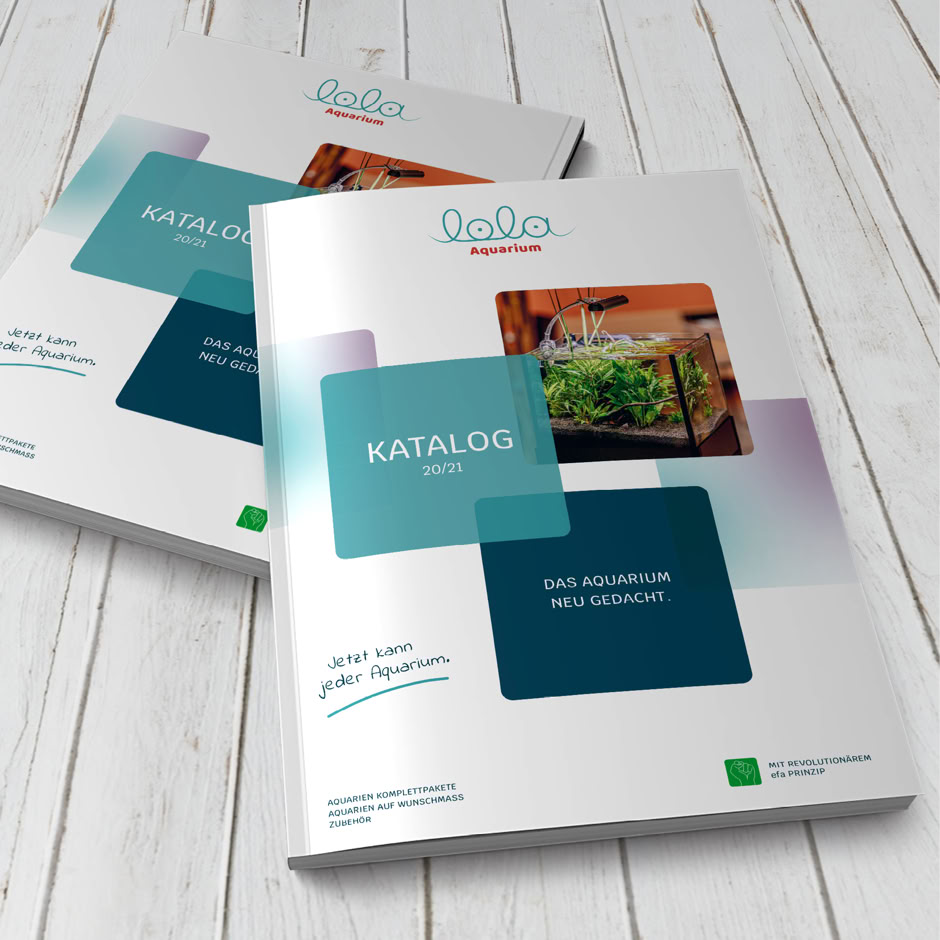 Katalog für lola Aquarium. Grafik Design Arbeitsprobe, Esslingen, Stuttgart, Neuhausen auf den Fildern.