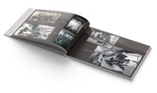 Jubiläumsbroschüre der DÜRR Group, Rubrik »Handwerk und Hightech« Auf mehreren Doppelseiten sind alte und neue Fertigungsverfahren zu sehen.