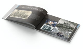 Die Innenseite der Broschüre zeigt die Rubrik »Gruppenbilder« aus 125 Jahren mit stilisierten Fotoecken. 